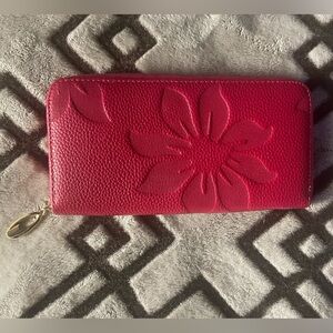 Elegant Red Floral Embossed Wallet